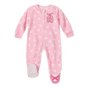 ABSORBA Toddler Girl Pink Polka Dot Footie Pjs Pajamas Zip Ballet Fleece 4T